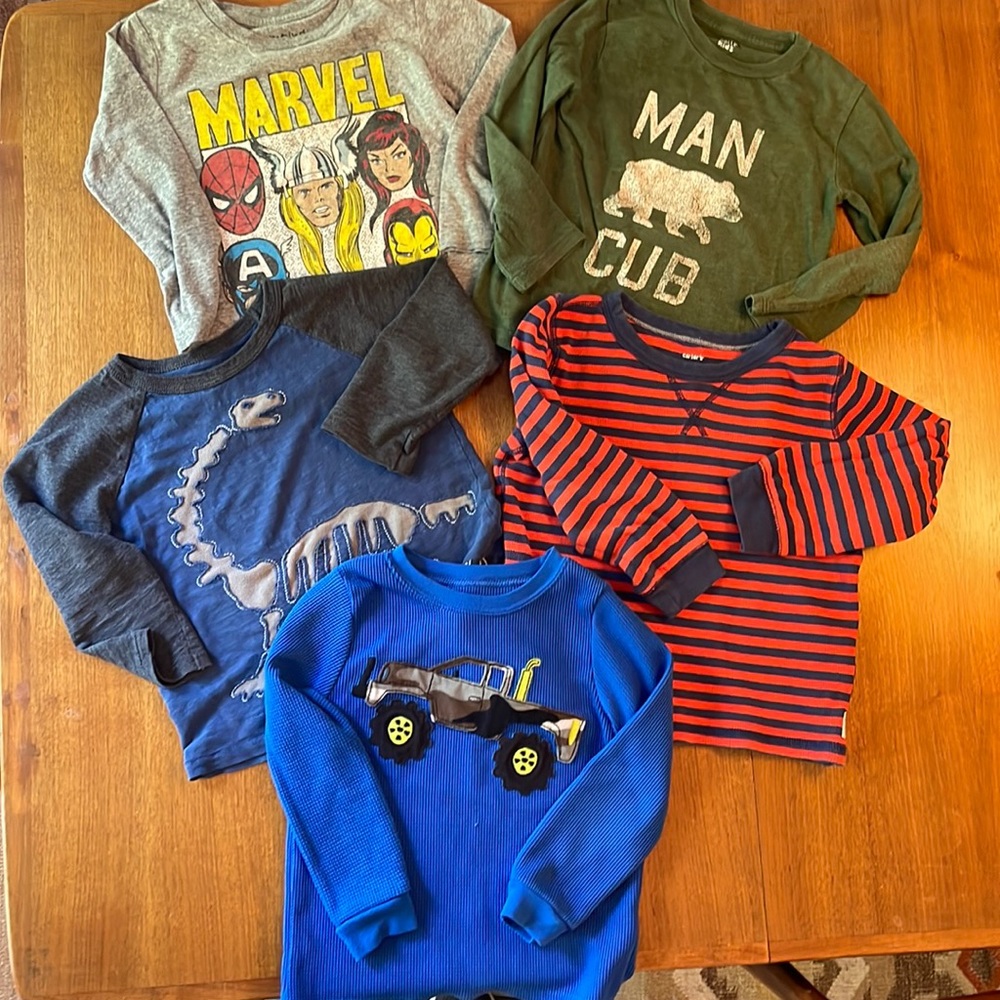 Boys long sleeve tees. Size 4T. Marvel, Dinosaur, monster truck.
